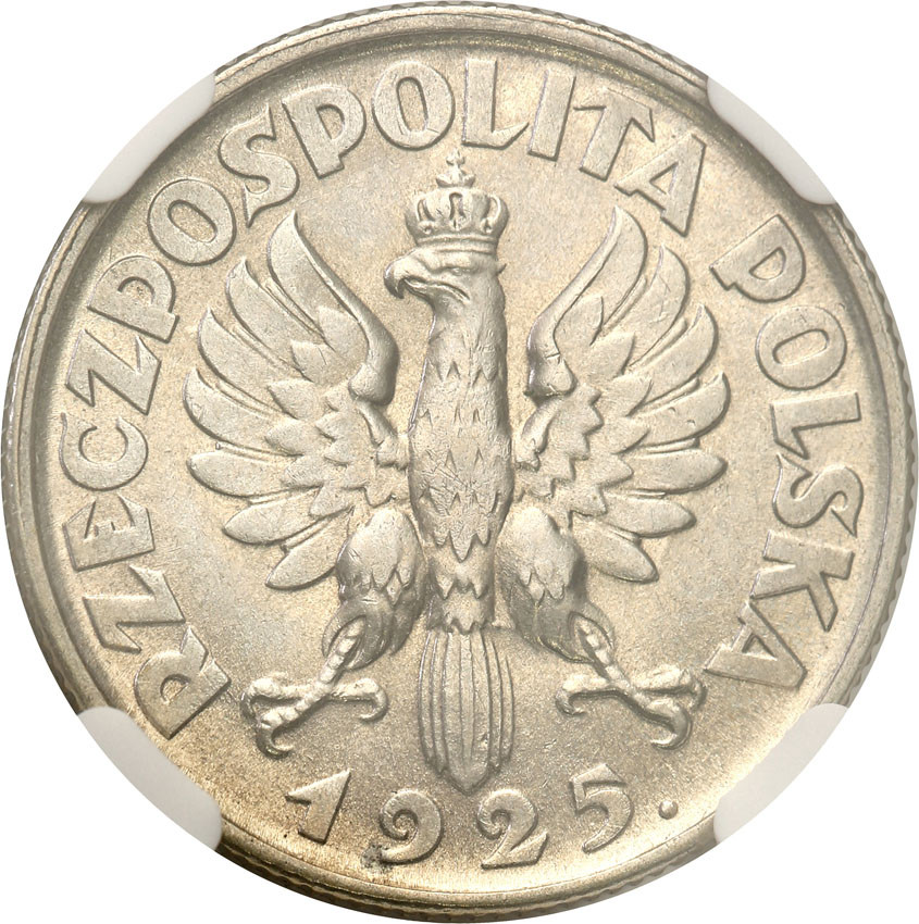 II RP. 1 złoty 1925, Londyn, kropka po dacie NGC MS62